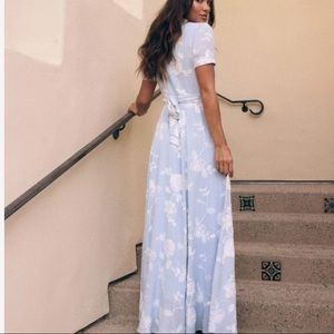 SAGE the label light blue embroidered maxi dress